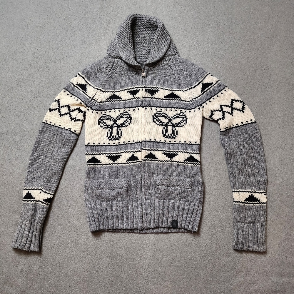 TNA Aritzia Sea to Sky Zip Front Wool Cardigan Sweater Grey Sz Small